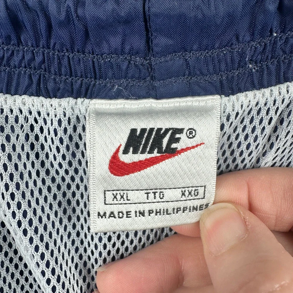 Nike Big Logo Vintage 90s Swim Trunks Mens XXL‎ Navy Blue Mesh Lined Shorts Y2K